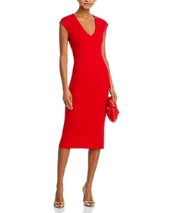 Aqua V Neck Ponte Short Sleeved Midi Dress SZ L NWT - Picture 1 of 5