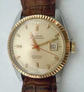 Bulova Oceanographer Automatic 333 Feet M9 10K Gold Bezel Men's Wristwatch Runs - Picture 1 of 10