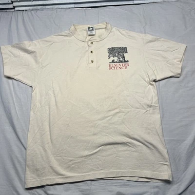 Camisa científica vintage Elsevier para hombre botón grande Henley editor académico años 90 Foto 1 de 4