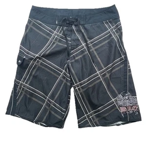 Quiksilver Board Short Men Sz 33x12 Logo Spell Out Skull Embroidered Cargo - Picture 1 of 14