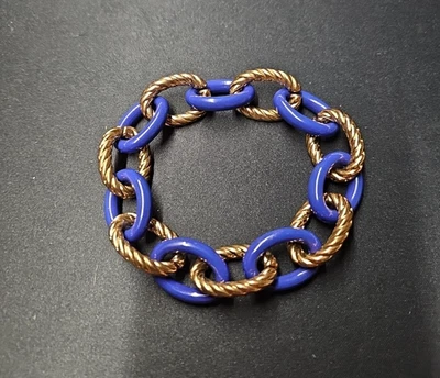 Brazalete de eslabones de cadena grande tono azul y dorado de resina acrílica Foto 1 de 4