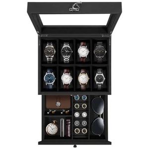 8 Fächer Uhrenbox Massivholz Etui Schmuckaufbewahrung Vitrine mit Klarsichtplatte - Bild 1 von 15