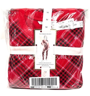 NUEVO CON ETIQUETAS VICTORIA'S SECRET 2 PIEZAS LÁPIZ LABIAL ROJO PRECIOSO CONJUNTO DE PIJAMA LARGO A CUADROS MEDIANO Foto 1 de 4
