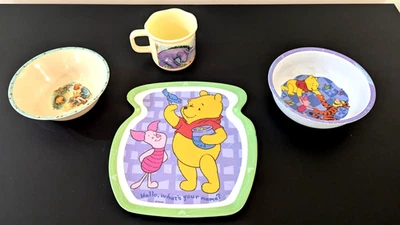 VINTAGE 4 pieces WINNIE THE POOH Child's plate bowls cup Tigger Piglet Eyeore - Image 1 of 4