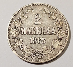 Finlandia * 2 Markkaa * 1865 * Plata * Alejandro II * Estado 1+ *RARO* - Imagen 1 de 2