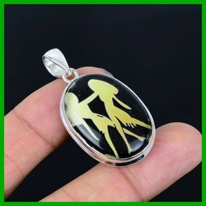 Oval Zwillinge Sternzeichen in schwarzem Onyx Stein Sterlingsilber Neu Anhänger Schmuck - Bild 1 von 6