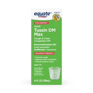Equate Tussin DM Max Cough and Chest Congestion Max Strength Raspberry Menthol 4 - Picture 1 of 4