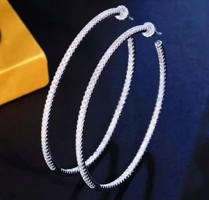 18k White Gold Filled Large Big Hoop Earrings made w Swarovski Crystal Gorgeous - Picture 1 of 8