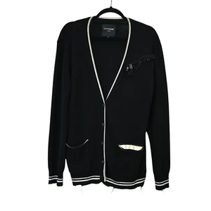 Le Superbe Cashmere Cardigan Sweater Black Size Medium Beaded Panther Decal - Picture 1 of 6