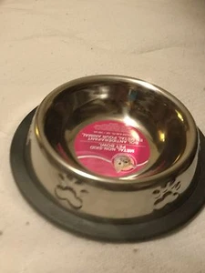 TAZÓN DE METAL ANTIDESLIZANTE GATO/PERRO ACERO INOXIDABLE 6 OZ IMPRESIÓN PATA NUEVO - Imagen 1 de 6