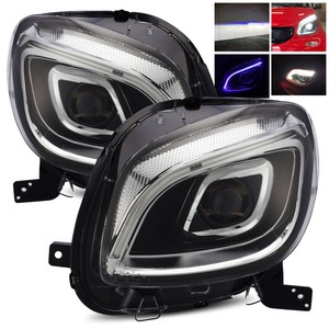 For 16-18 Smart ForTwo DRL Polished Black Osram LED Chip Projector Headlights
