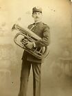 Antique Cabinet Card Photo Of A  Military MARCHING BAND Member Holding A TUBA