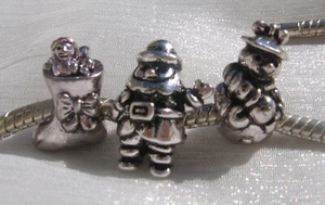 LOT MIX 3 CHARMS PERLES ANNEAUX BONHOMME PERE NOEL BOTTE KDO METAL ARGENTE *E221 - Picture 1 of 2