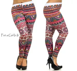 New JUNIORS PLUS SIZE Womens MULTI BALI MEDALLION AZTEC LEGGINGS XL 1X 2X 3X - Picture 1 of 4