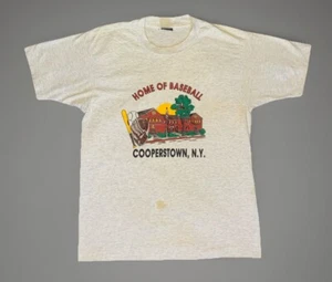 Vintage Home Of Baseball Tshirt Men’s Large Cooperstown NY Gray Screen Stars L - Picture 1 of 18