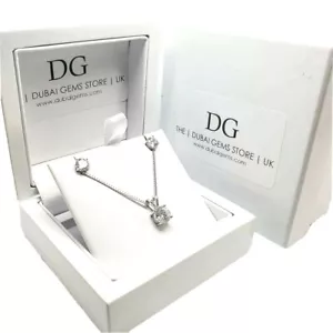 Juego de pendientes y collar de diamantes con acabado de oro blanco corte redondo creado - Imagen 1 de 12