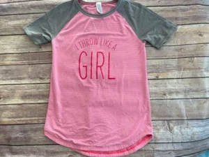 Ivivva by Lululemon size 10 Pink Throw like a Girl Tee Top GB25 - Picture 1 of 3