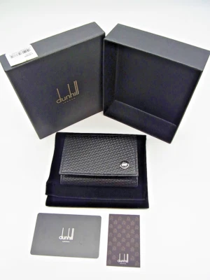 Dunhill Black Leather Bill Card Bifold Purse Wallet Holder With Box Card etc New - Image 1 of 4