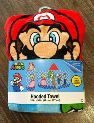 Toalha de banho Super Mario praia algodão macio terry com capuz envoltório 24 pol x 50 - Imagem 1 de 2