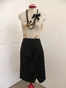 REVIEW Black Satin SKIRT Size 12 Pencil Straight Desk to Dinner Date Pleats - Picture 1 of 6