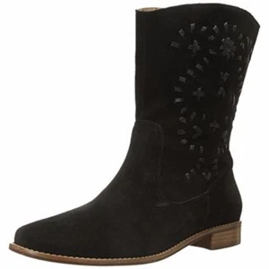 $248 NEW Jack Rogers KAITLIN Suede Boots Black Stitches Mid Calf Shoes 10 - Picture 1 of 14