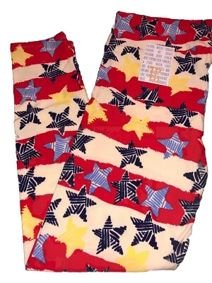 NUEVO CON ETIQUETAS Leggings LuLaRoe TC Rojo Amarillo Azul Blanco Estrellas Rayas Americanas 4 de Julio Foto 1 de 4