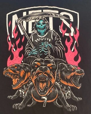 Brooklyn Nets Grim Reaper T shirt black Large by Cotton Heritage Midweight - Image 1 of 4