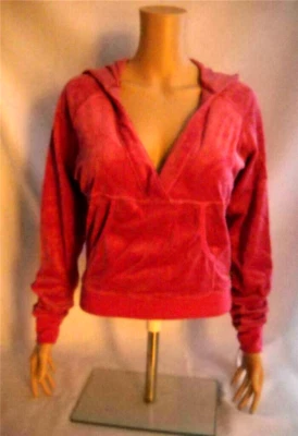 SELF ESTEEM Shirt Jacket Top Juniors MED Mulberry Velour Hooded Cropped Y2K NOS - Image 1 of 4