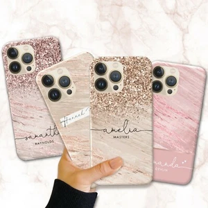 PERSONALISIERTE HÜLLE PINK MARMOR NAME HARTHÜLLE für iPhone 12 7 8 11 SE XR 6s - Bild 1 von 17