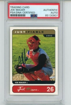 Joe Mauer Auto PSA/DNA Novato 2002 Just Minors Justificable #26 HOF Firmado Gemelos Foto 1 de 2