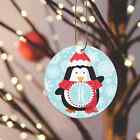 Ornament Christmas Blue Background Penguin Personalized 1 Letter Monogram 3