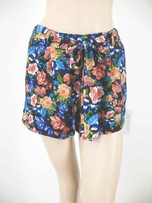 Pantalones Cortos Marca Aqua Philip Estampado Floral Cinturón Autoatado Negro Multi XS 7379 Foto 1 de 4