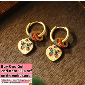 Pendientes colgantes enchapados en oro de 18 quilates piedras preciosas mariposa gancho boho - Imagen 1 de 7