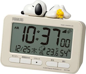NEW Rhythm Snoopy Digital Radio Alarm Clock Beige Stand FS Japan - Picture 1 of 5