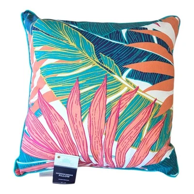NEW Turquoise Sun Bohemian Leaf Print Square Outdoor Pillow (Size: 18" x 18") - Image 1 of 4