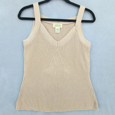 St Johns Bay Top Womens Large Tan Ribbed Knit 90s Coastal Minimalist Capsule  - Image 1 of 4