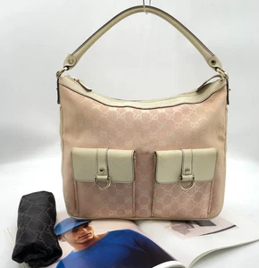 Auth Gucci Abbey GG Canvas x Leather Pink x White One Shoulder Bag NS071315 - Picture 1 of 24