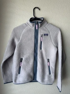Patagonia Kids' Retro Pile Zip Up Jacket Size Medium Beige/Pink - Picture 1 of 9