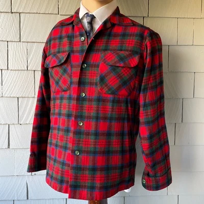 Chaqueta Camisa Vintage Pendleton Roja Verde Azul Negra Cuadros 100% Lana Talla S Foto 1 de 4