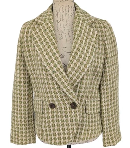BANANA REPUBLIC Blazer Womens Small Wool Blend Green Cream Check Y2K Preppy - Picture 1 of 14