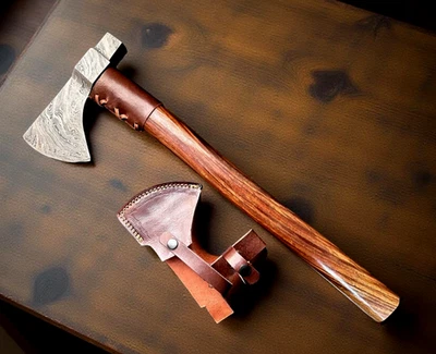 Handgefertigte Damaststahl Axt | Holzgriff | Lederscheide - Bild 1 von 4