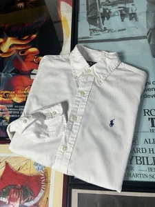 Camisa Ralph Lauren Blanca Oxford Cuello Abotonado Azul Marino Logo Ajuste Personalizado Talla M - Imagen 1 de 9