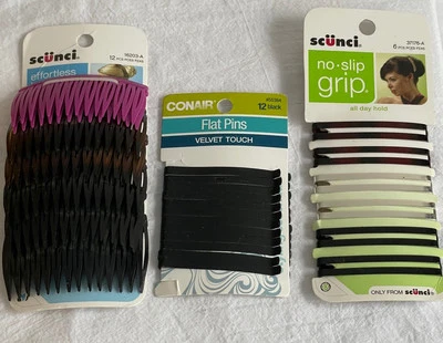 Lot of Scunci/Conair Old Stock Hair Accessories Comb Flat Pins No-Slip Clip NEW - Image 1 of 4