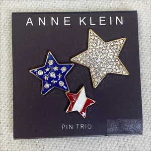 Anne Klein Brooch Pin Star Set Of 3 Flag Patriotic Red White Blue Jewelry New - Picture 1 of 3