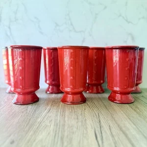 Poppytrail Mid-century RED Metlox Red Rooster Tumblers MCM Ceramic 5" SET OF 7 - Picture 1 of 7