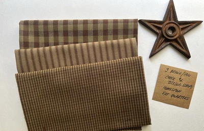 3 cuartos de grasa caseros 100 % algodón a cuadros y rayas marrones/bronceadas 100 % Foto 1 de 2