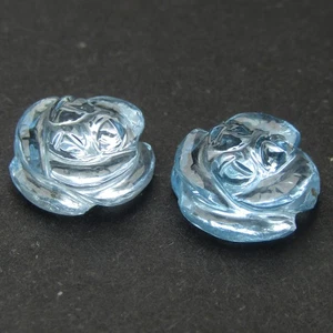 11.92Cts Stunning Natural Baby Blue Topaz 11mm Flower Carving Cut Pair Gemstones - Picture 1 of 6