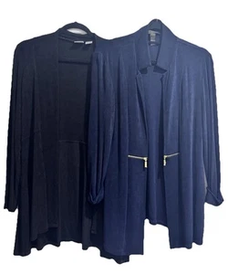 Pair of CHICO'S Travelers Sz 1 Black & Navy 3/4 Sleeve Cardigans Jacket Pockets - Picture 1 of 14