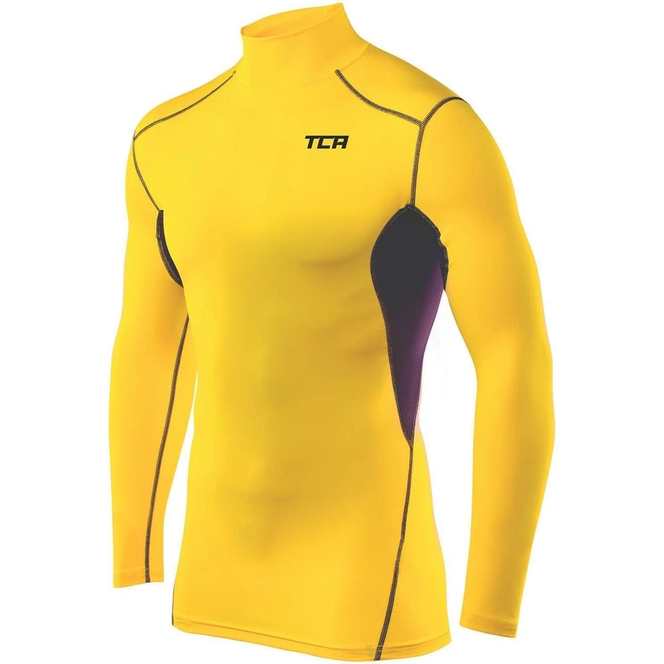 TCA HyperFusion Thermal Mock Neck Mens Compression Top Yellow Long Sleeve Run - Image 1 of 1