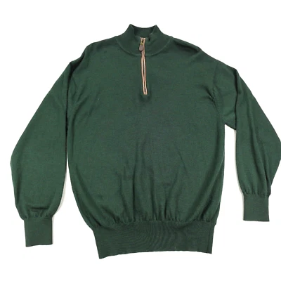 Orvis Wool Sweater 1/4 Zip Mock Neck Men's Green Size L Preppy Casual - Image 1 of 4